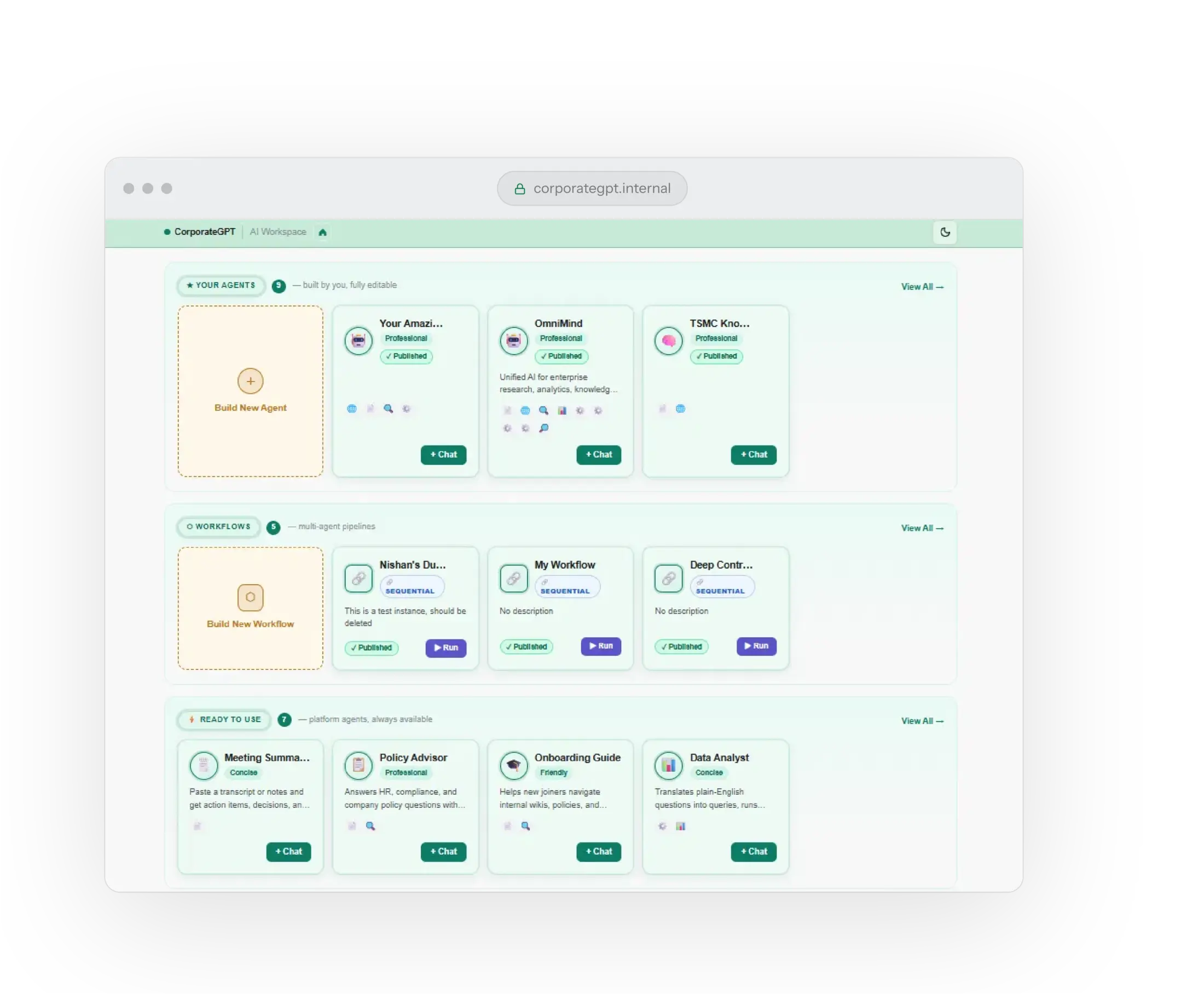 One place for every agent. Corporate GPT product interface